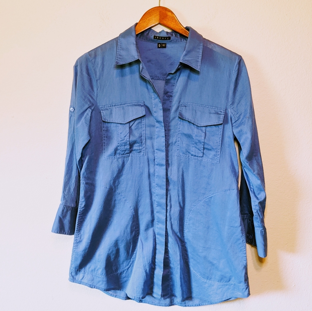 Theory Blue Button Down w/ pockets